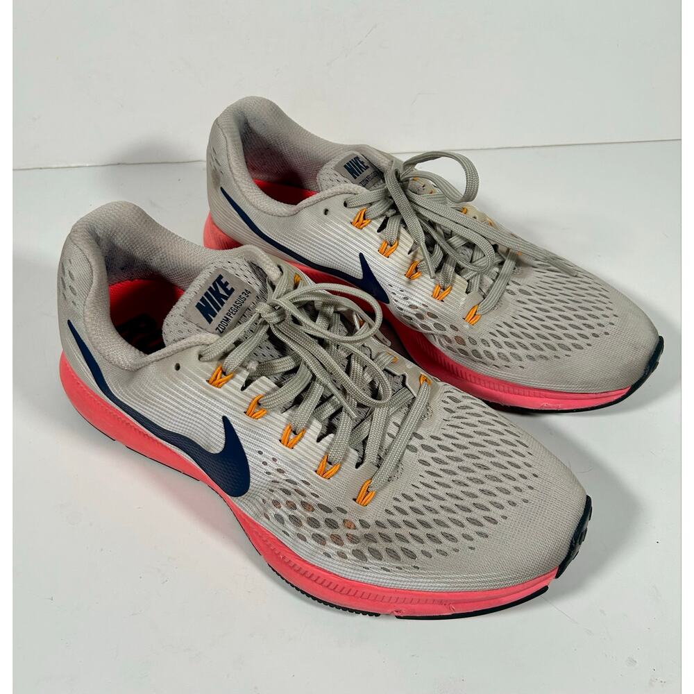 Nike Air Zoom Pegasus 34 Road Running Shoes Men 10.5 Gray Pink Athletic Sneakers